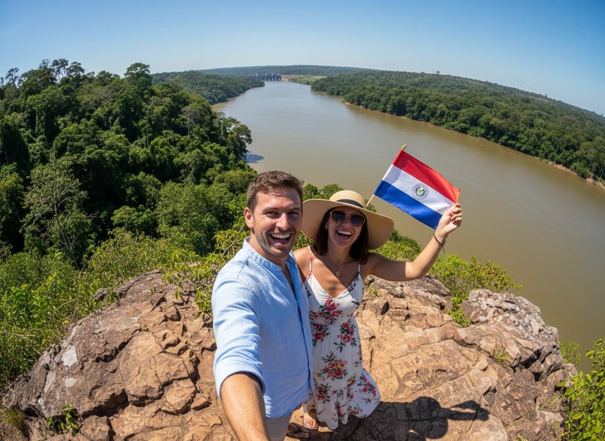 Paraguay flag by the Paraná River